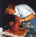 Student Jaana Leskinen modeling in claystone